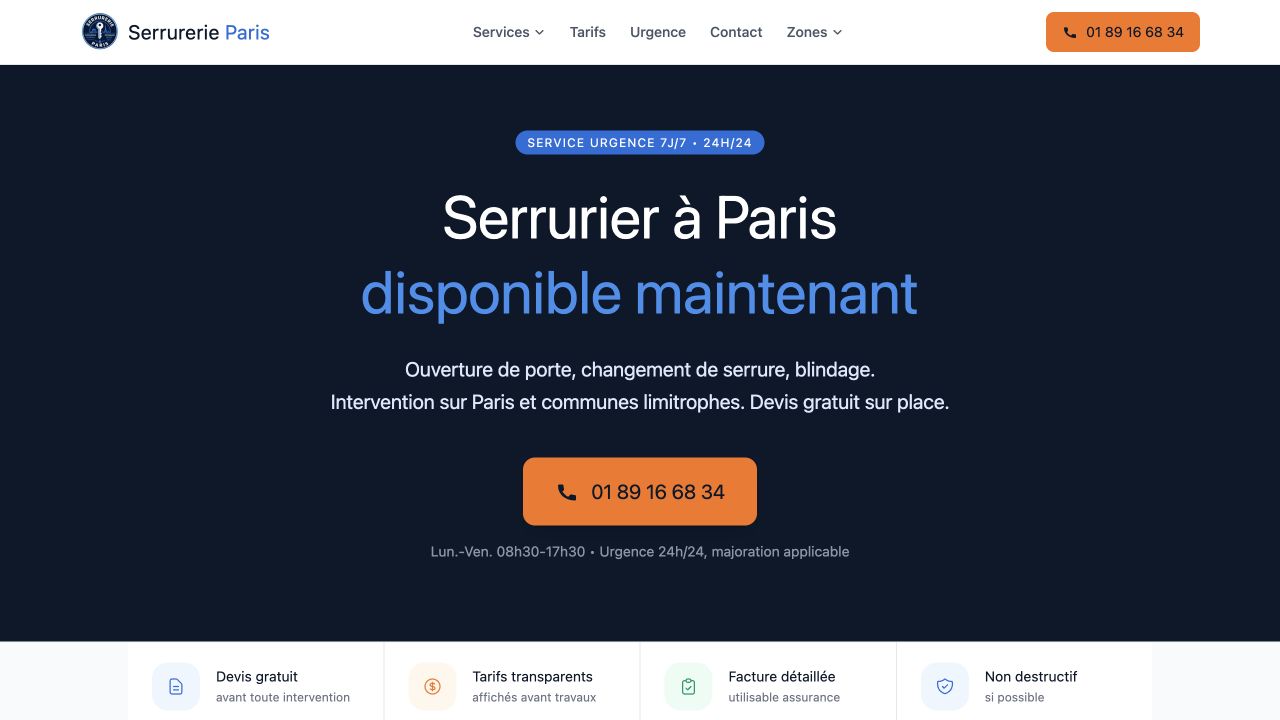 Capture du site de Serrurerie Paris