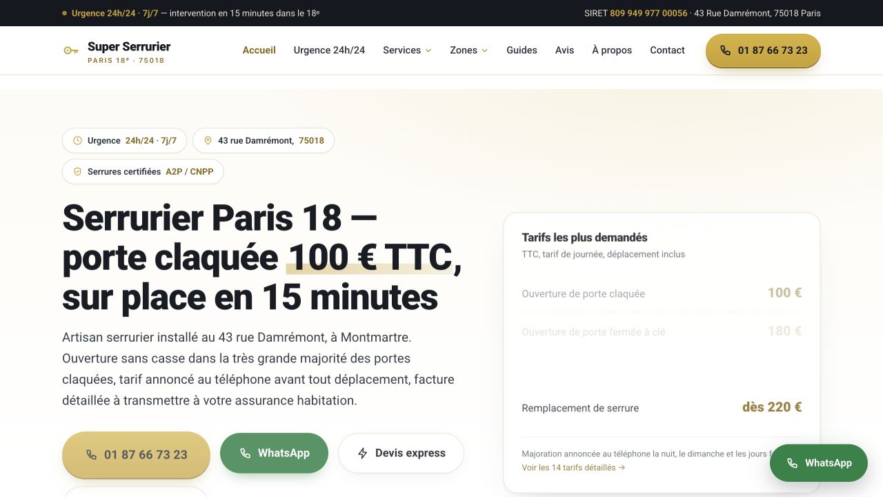 Capture du site de Super Serrurier Paris 18