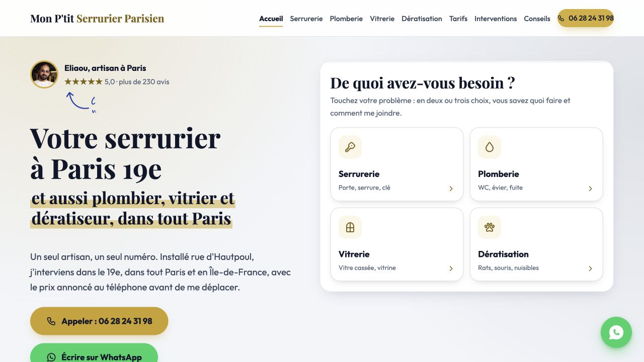 Capture du site de Mon P’tit Serrurier Parisien