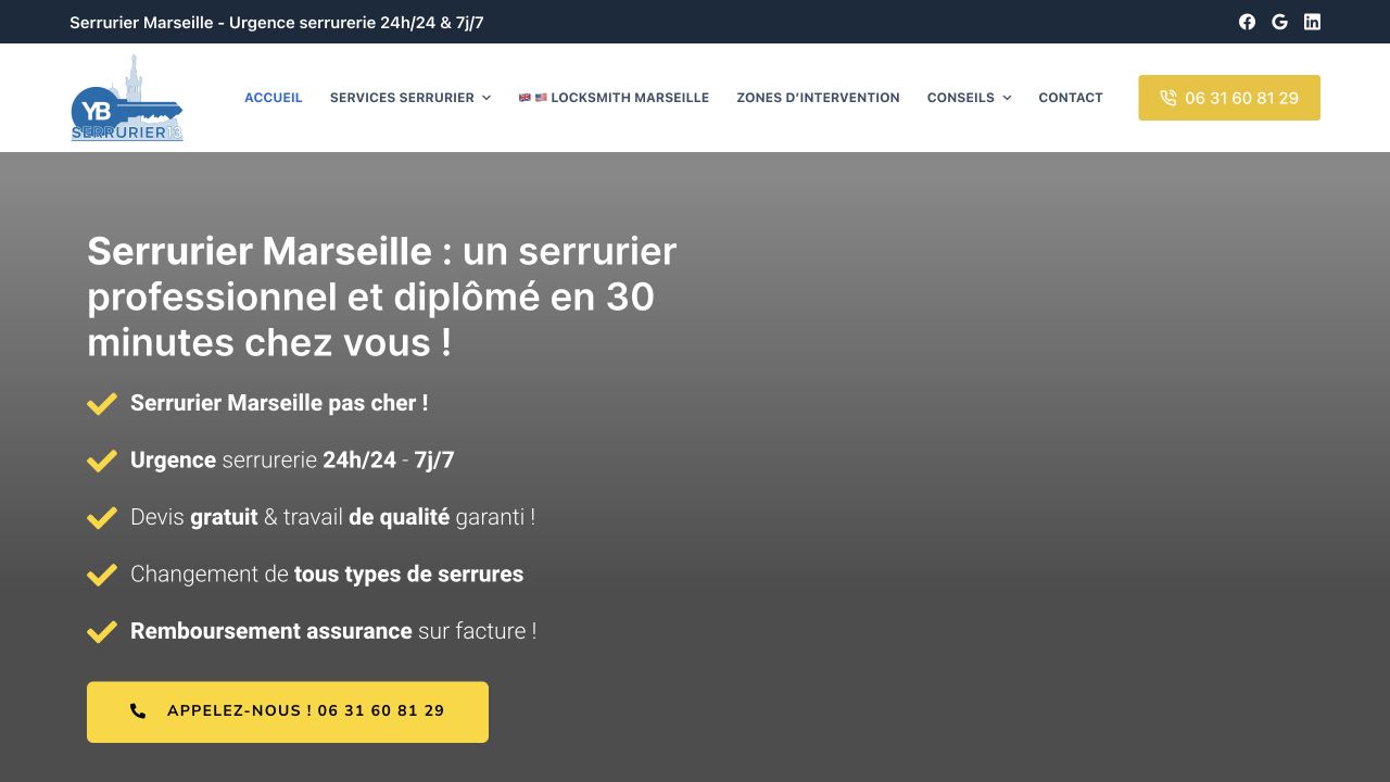 Capture du site de YB Serrurier Marseille 13